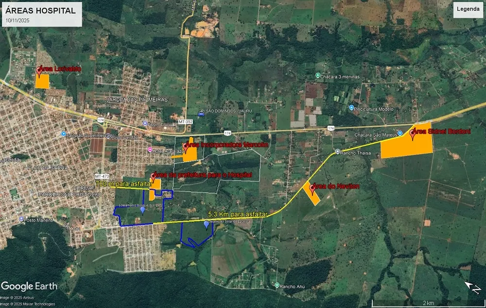 Moretto mostra três áreas para construção do Hospital Regional de Pontes e Lacerda e pede agilidade na escolha 