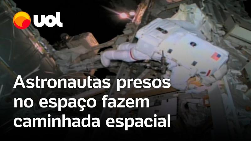 Astronautas da NASA presos no espaço fazem caminhada espacial fora da aeronave